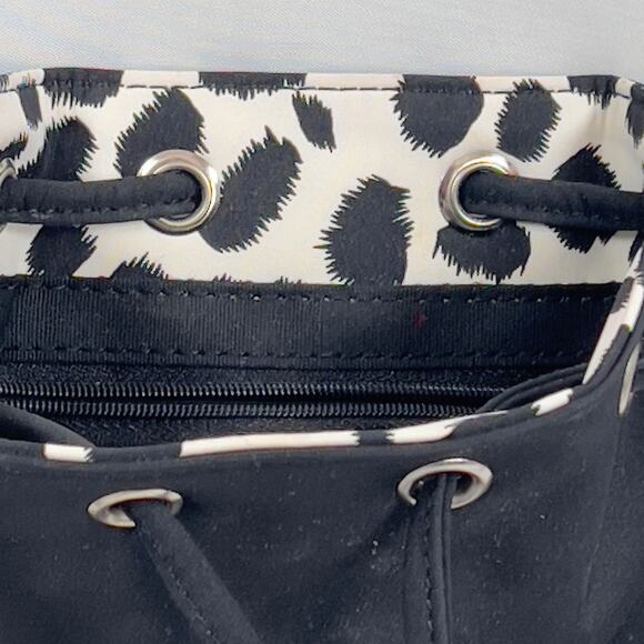 Nine West Drawstring Black Nylon Type Fabric Bag Adjustable Cheetah Print Strap - Picture 13 of 15